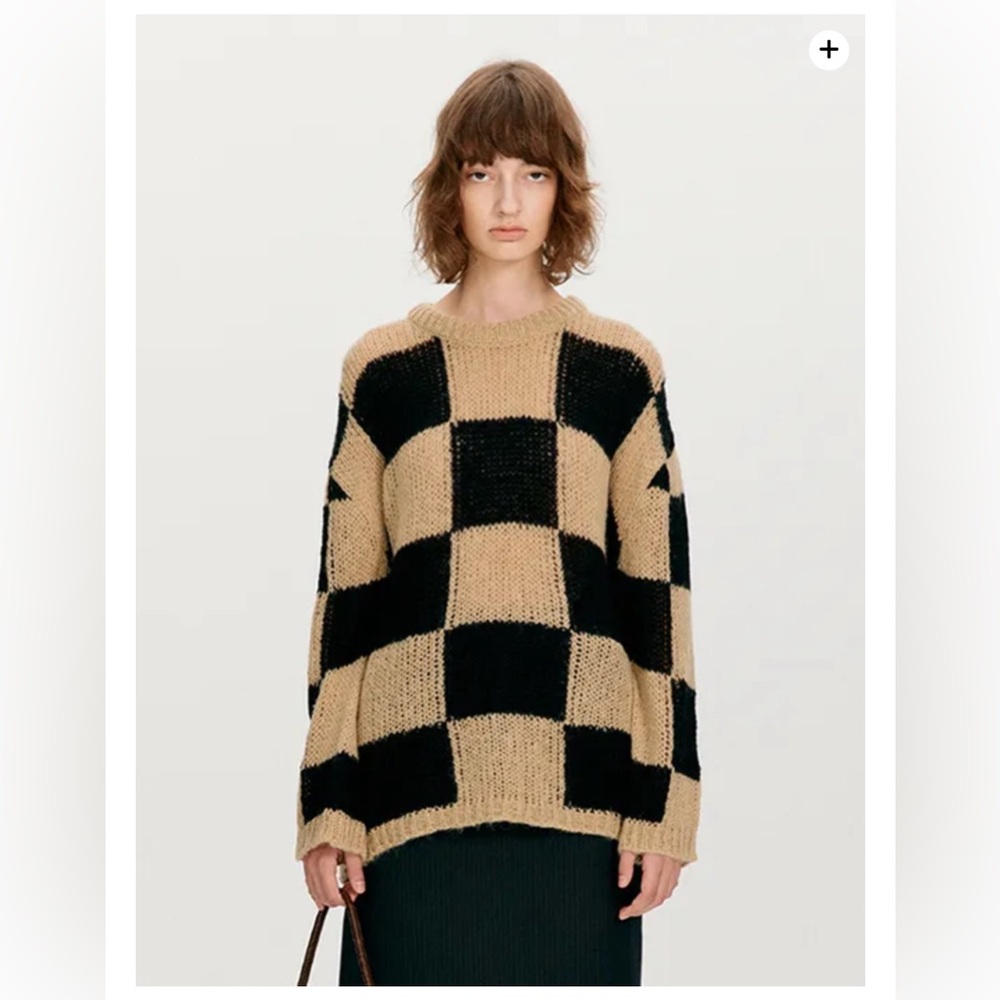 TheOpen Product (Open YY) wool blended checker board sweater in beige and black
